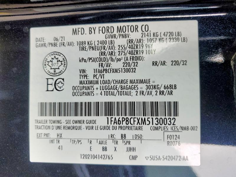Продаж на аукціоні авто 2021 Ford Mustang, vin: 1FA6P8CFXM5130032, номер лоту: 99345715