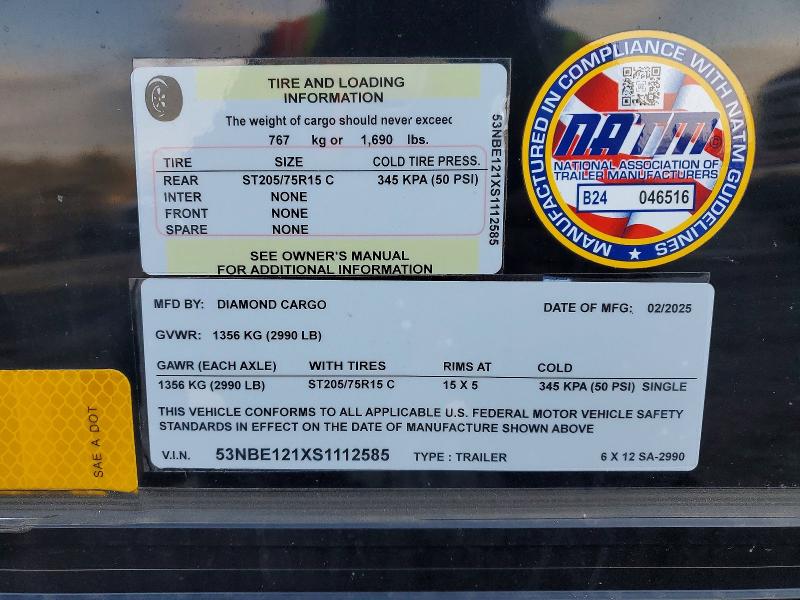Продаж на аукціоні авто 2025 Diamond Cargo Diamond Cargo, vin: 53NBE121XS1112585, номер лоту: 74271725
