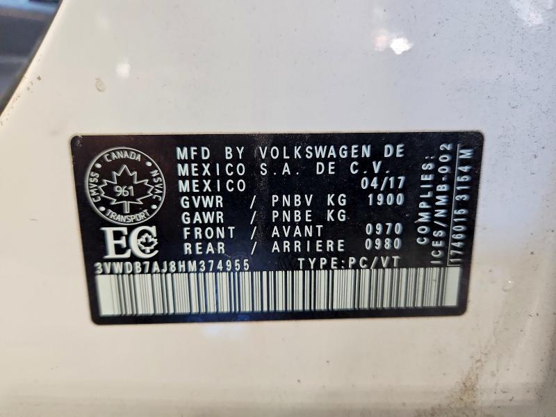 Aukcja sprzedaży 2017 Volkswagen Jetta, vin: 3VWDB7AJ8HM374955, numer aukcji: 99794905