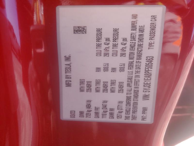 2023 Tesla Model 3 მანქანა იყიდება აუქციონზე, vin: 5YJ3E1EA8PF505463, აუქციონის ნომერი: 74659475