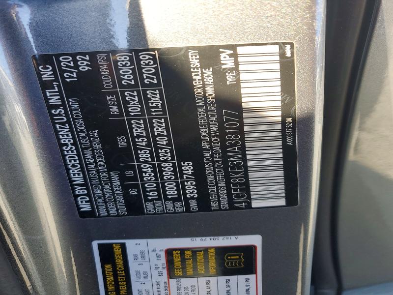 75256175 :رقم المزاد ، 4JGFF8KE3MA381077 vin ، 2021 Mercedes-benz Gls مزاد بيع