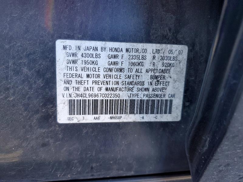 99853295 :رقم المزاد ، JH4CL96967C022350 vin ، 2007 Acura Tsx مزاد بيع