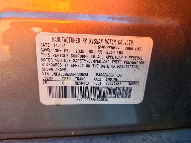 75016745 :رقم المزاد ، JNKAJ09E58M300524 vin ، 2008 Infiniti Ex35 مزاد بيع