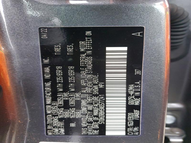 Aukcja sprzedaży 2022 Toyota Highlander, vin: 5TDHZRBH5NS577241, numer aukcji: 97615805