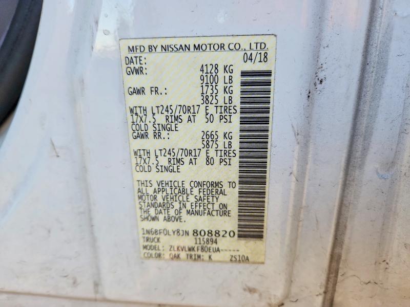 2018 Nissan Nv 2500 მანქანა იყიდება აუქციონზე, vin: 1N6BF0LY8JN808820, აუქციონის ნომერი: 72117995