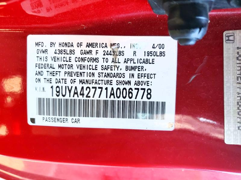 2001 Acura 3.2cl Type მანქანა იყიდება აუქციონზე, vin: 19UYA42771A006778, აუქციონის ნომერი: 74912585