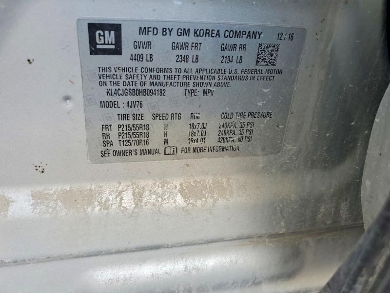 Aukcja sprzedaży 2017 Buick Encore, vin: KL4CJGSB0HB094182, numer aukcji: 99843195