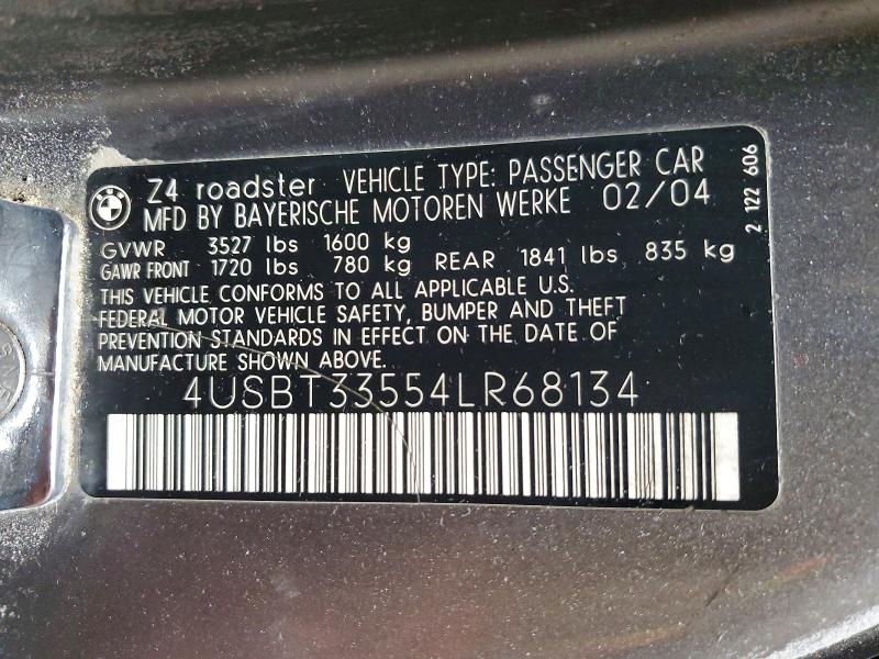 Продажа на аукционе авто 2004 Bmw Z4, vin: 4USBT33554LR68134, номер лота: 74409865