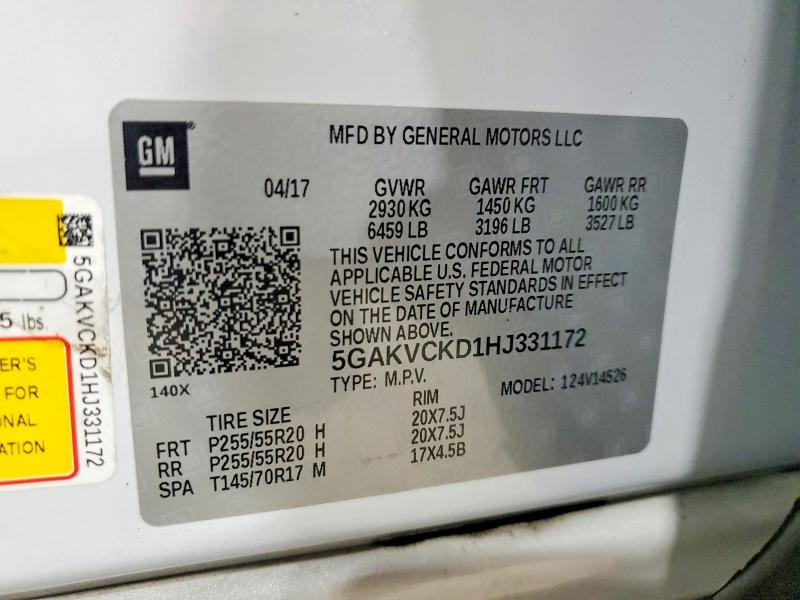Продаж на аукціоні авто 2017 Buick Enclave, vin: 5GAKVCKD1HJ331172, номер лоту: 72893375