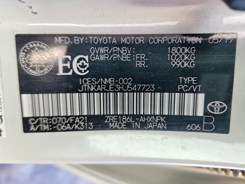 2017 Toyota Corolla Im მანქანა იყიდება აუქციონზე, vin: JTNKARJE3HJ547723, აუქციონის ნომერი: 72849665