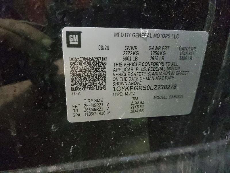 98136355 :رقم المزاد ، 1GYKPGRS0LZ238278 vin ، 2020 Cadillac Xt6 مزاد بيع