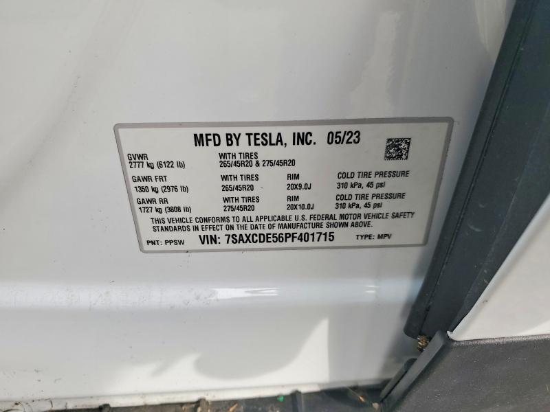 2023 Tesla Model X მანქანა იყიდება აუქციონზე, vin: 7SAXCDE56PF401715, აუქციონის ნომერი: 73427935