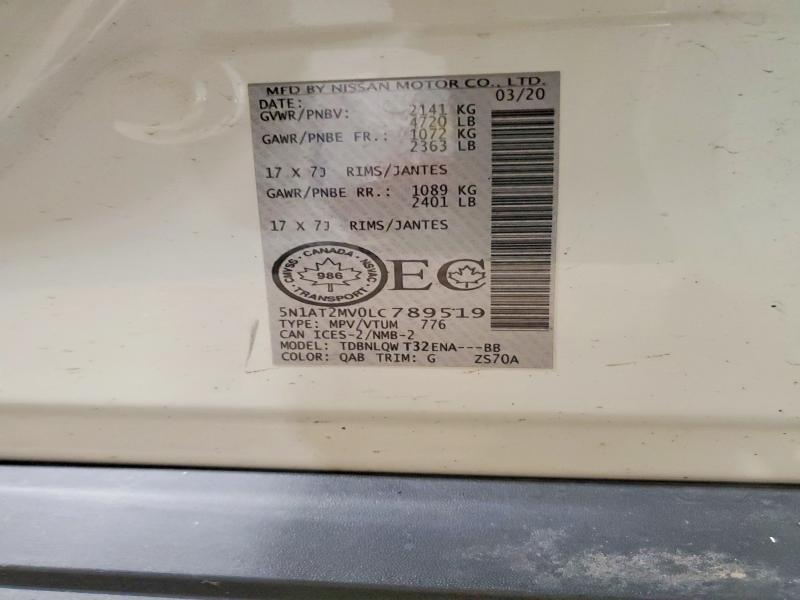 72716765 :رقم المزاد ، 5N1AT2MV0LC789519 vin ، 2020 Nissan Rogue مزاد بيع