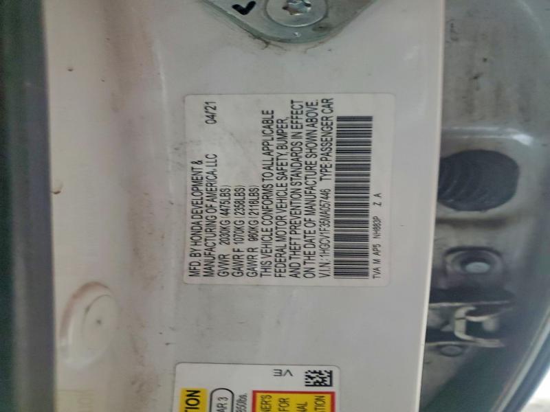 2021 Honda Accord მანქანა იყიდება აუქციონზე, vin: 1HGCV1F35MA057446, აუქციონის ნომერი: 74402005