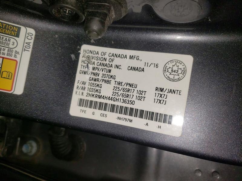 2016 Honda Cr-v მანქანა იყიდება აუქციონზე, vin: 2HKRM4H44GH136350, აუქციონის ნომერი: 74066245