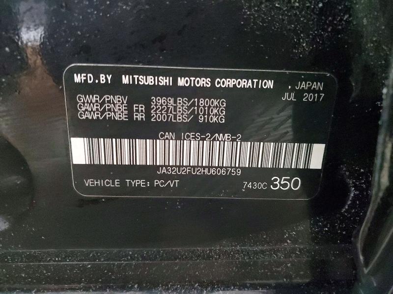Aukcja sprzedaży 2017 Mitsubishi Lancer, vin: JA32U2FU2HU606759, numer aukcji: 72586965