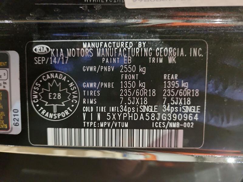 Aukcja sprzedaży 2018 Kia Sorento, vin: 5XYPHDA58JG390964, numer aukcji: 98650635
