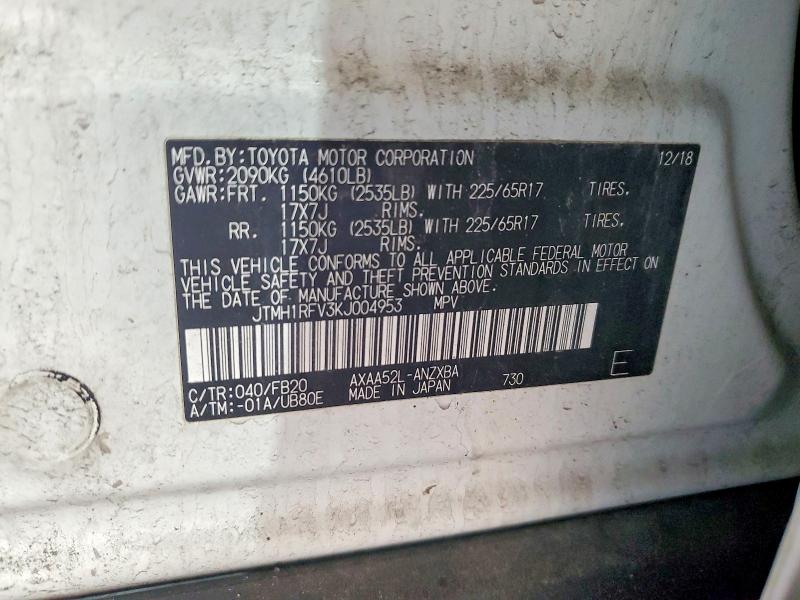 2019 Toyota Rav4 Le მანქანა იყიდება აუქციონზე, vin: JTMH1RFV3KJ004953, აუქციონის ნომერი: 99297075
