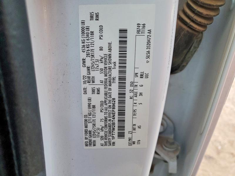99341905 :رقم المزاد ، 1FT7W2BT4NEF89628 vin ، 2022 Ford F250 Super مزاد بيع