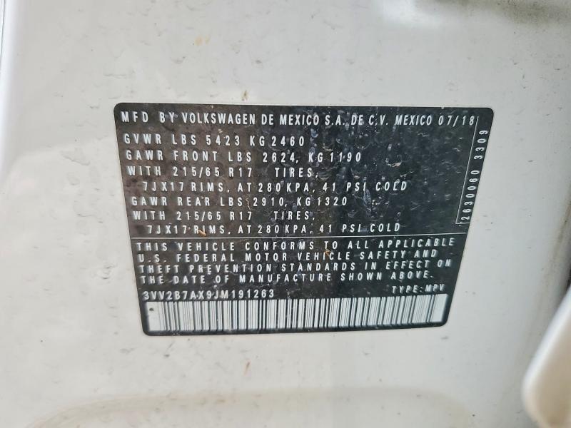Продаж на аукціоні авто 2018 Volkswagen Tiguan, vin: 3VV2B7AX9JM191263, номер лоту: 72186975