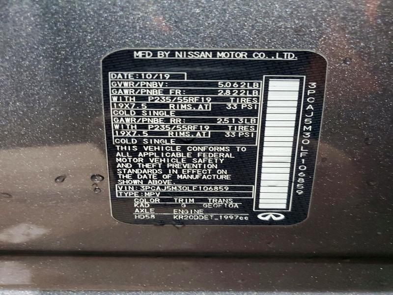 2020 Infiniti Qx50 Pure მანქანა იყიდება აუქციონზე, vin: 3PCAJ5M30LF106859, აუქციონის ნომერი: 73994045