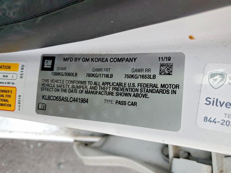 2020 Chevrolet Spark მანქანა იყიდება აუქციონზე, vin: KL8CD6SA5LC441984, აუქციონის ნომერი: 99651005