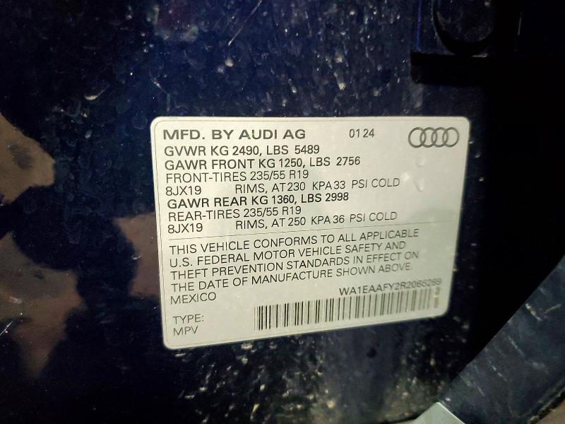 2024 Audi Q5 მანქანა იყიდება აუქციონზე, vin: WA1EAAFY2R2066289, აუქციონის ნომერი: 99375535