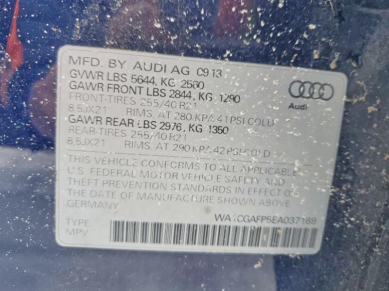74741605 :رقم المزاد ، WA1CGAFP5EA037169 vin ، 2014 Audi Sq5 مزاد بيع