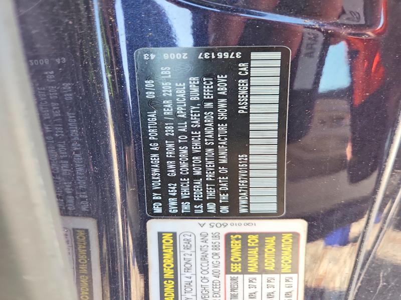 75612805 :رقم المزاد ، WVWDA71F67V015125 vin ، 2007 Volkswagen Eos مزاد بيع