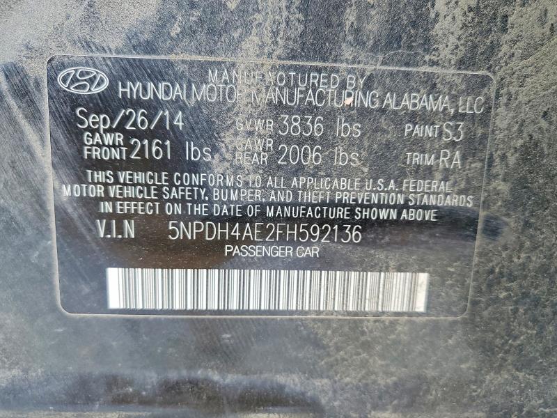 73214645 :رقم المزاد ، 5NPDH4AE2FH592136 vin ، 2015 Hyundai Elantra مزاد بيع