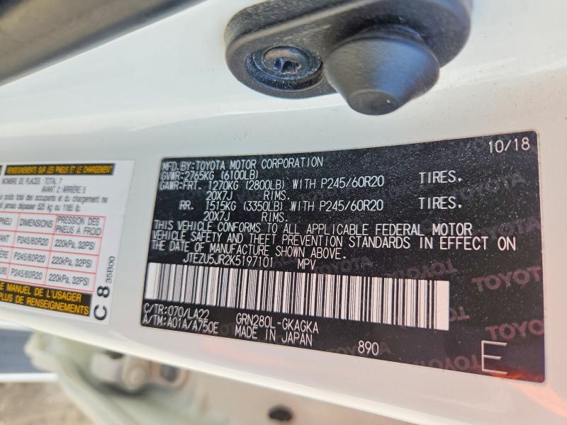 Продажа на аукционе авто 2019 Toyota 4runner, vin: JTEZU5JR2K5197101, номер лота: 73418245
