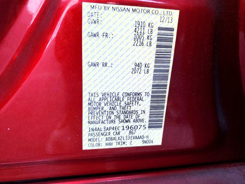 98771355 :رقم المزاد ، 1N4AL3AP4EC196075 vin ، 2014 Nissan Altima مزاد بيع