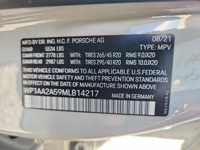 Продаж на аукціоні авто 2021 Porsche Macan, vin: WP1AA2A59MLB14217, номер лоту: 99231925