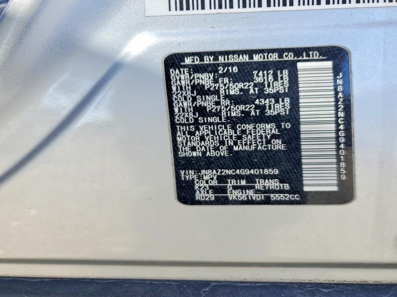 Aukcja sprzedaży 2016 Infiniti Qx80, vin: JN8AZ2NC4G9401859, numer aukcji: 73686685