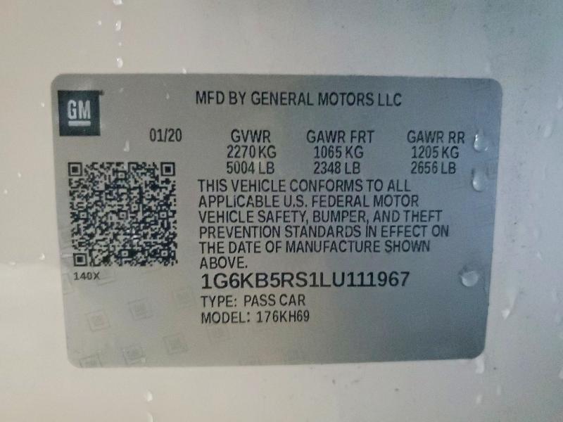 2020 Cadillac Ct6 მანქანა იყიდება აუქციონზე, vin: 1G6KB5RS1LU111967, აუქციონის ნომერი: 72164945