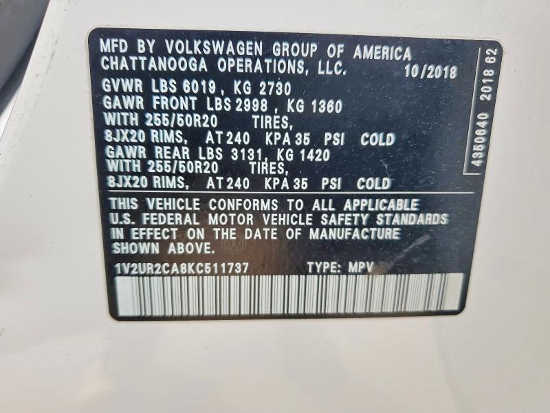 Aukcja sprzedaży 2019 Volkswagen Atlas, vin: 1V2UR2CA8KC511737, numer aukcji: 99061575