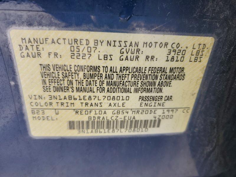 74638535 :رقم المزاد ، 3N1AB61E87L708010 vin ، 2007 Nissan Sentra مزاد بيع