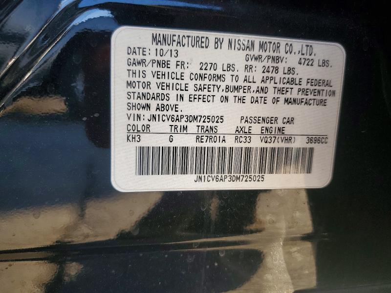 73424015 :رقم المزاد ، JN1CV6AP3DM725025 vin ، 2013 Infiniti G37 مزاد بيع