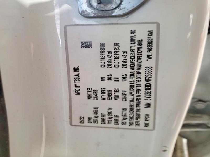 2022 Tesla Model 3 მანქანა იყიდება აუქციონზე, vin: 5YJ3E1EBXNF265368, აუქციონის ნომერი: 73860305
