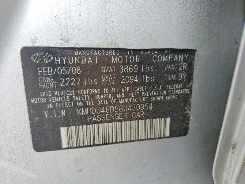 Продажа на аукционе авто 2008 Hyundai Elantra Gl, vin: KMHDU46D58U430954, номер лота: 74378455