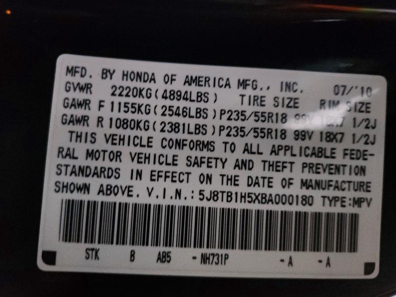 Auction sale of the 2011 Acura Rdx, vin: 5J8TB1H5XBA000180, lot number: 99817865