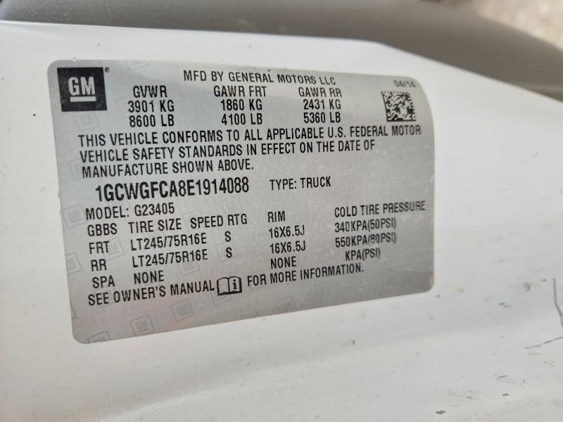 2014 Chev Express G2500 მანქანა იყიდება აუქციონზე, vin: 1GCWGFCA8E1914088, აუქციონის ნომერი: 74219595