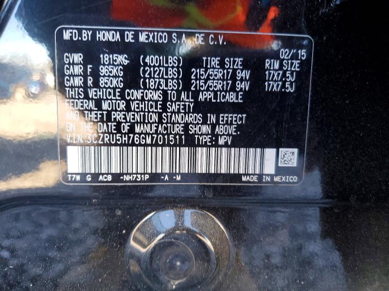 72924645 :رقم المزاد ، 3CZRU5H76GM701511 vin ، 2016 Honda Hr-v مزاد بيع