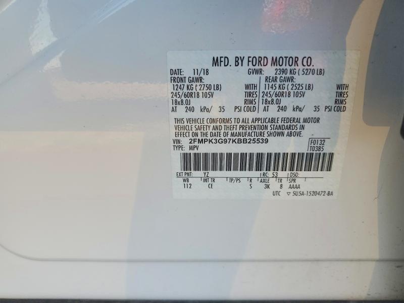 Продаж на аукціоні авто 2019 Ford Edge, vin: 2FMPK3G97KBB25539, номер лоту: 98795955