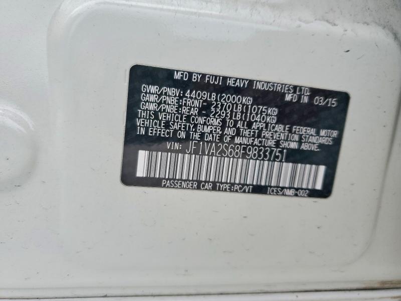 Auction sale of the 2015 Subaru Wrx, vin: JF1VA2S68F9833751, lot number: 73440665