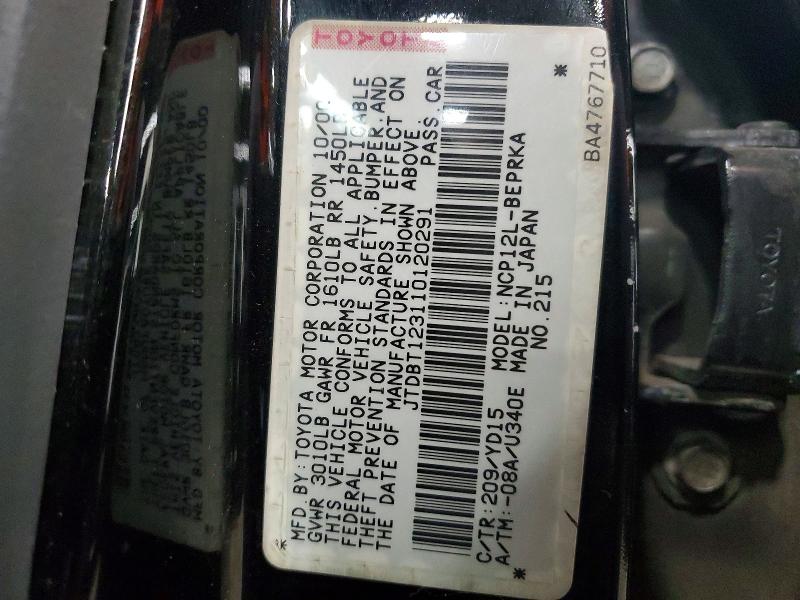 2001 Toyota Echo მანქანა იყიდება აუქციონზე, vin: JTDBT123110120291, აუქციონის ნომერი: 97496015