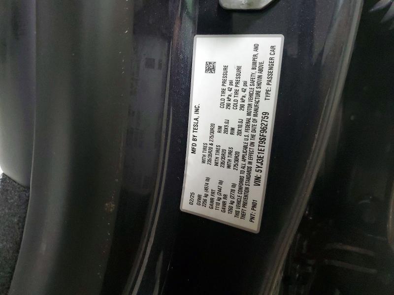 99330995 :رقم المزاد ، 5YJ3E1ET9SF962759 vin ، 2025 Tesla Model 3 مزاد بيع