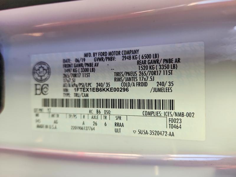 Aukcja sprzedaży 2019 Ford F150, vin: 1FTEX1EB6KKE00296, numer aukcji: 74164455