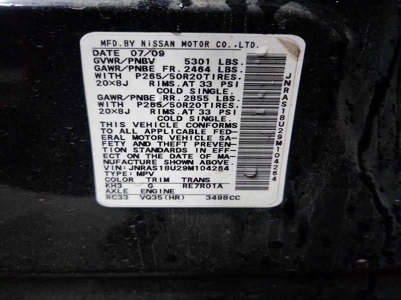 Aukcja sprzedaży 2009 Infiniti Fx35, vin: JNRAS18U29M104264, numer aukcji: 72801125