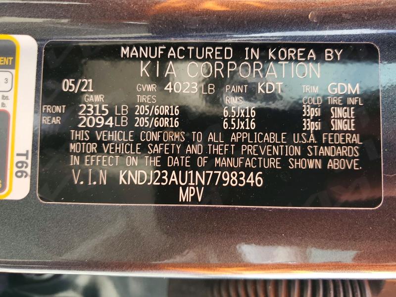 Aukcja sprzedaży 2022 Kia Soul, vin: KNDJ23AU1N7798346, numer aukcji: 72605045